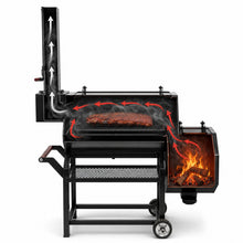 Cargar imagen en el visor de la galería, Ahumador Horizontal Offset de Leña y Carbón BBQ Profesional para Cocción Lenta